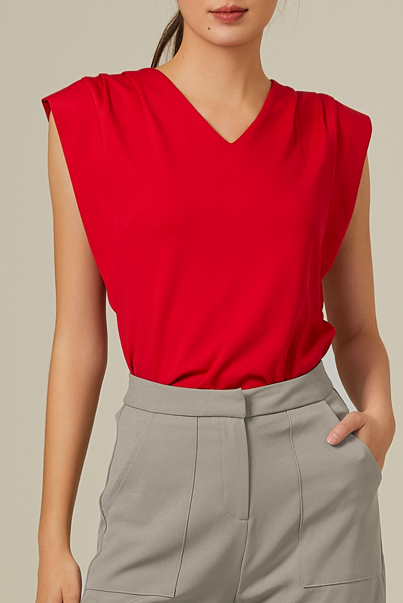 Josie Cuff Panel Sleeve Top in Red
