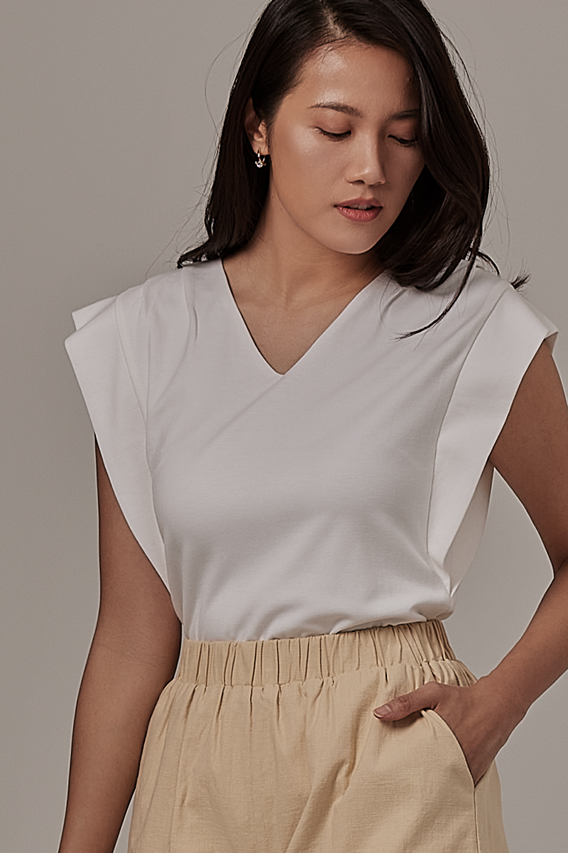 Josie Cuff Panel Sleeve Top in White