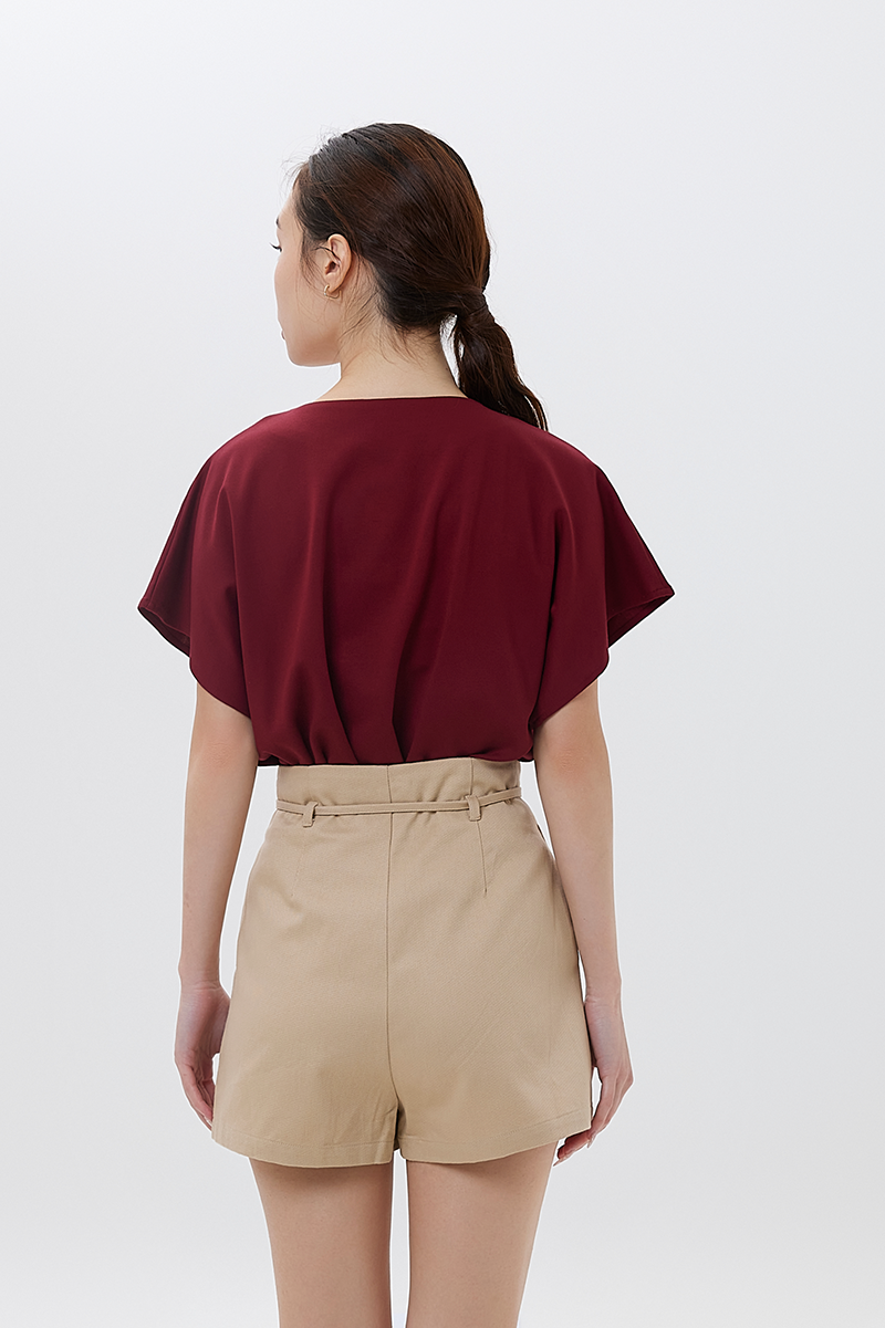 Bysha Batwing Jersey Tee in Burgundy