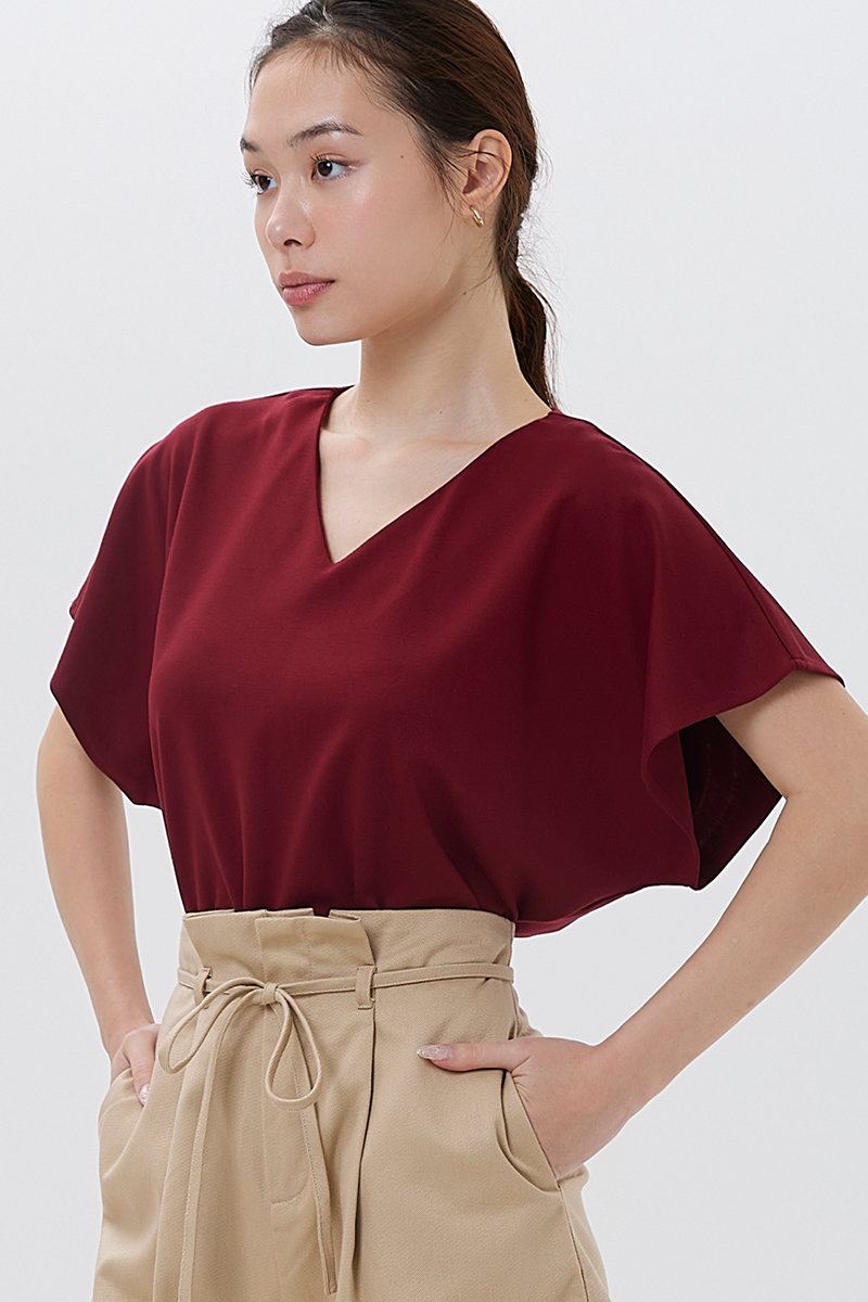 Bysha Batwing Jersey Tee in Burgundy