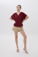 Bysha Batwing Jersey Tee in Burgundy