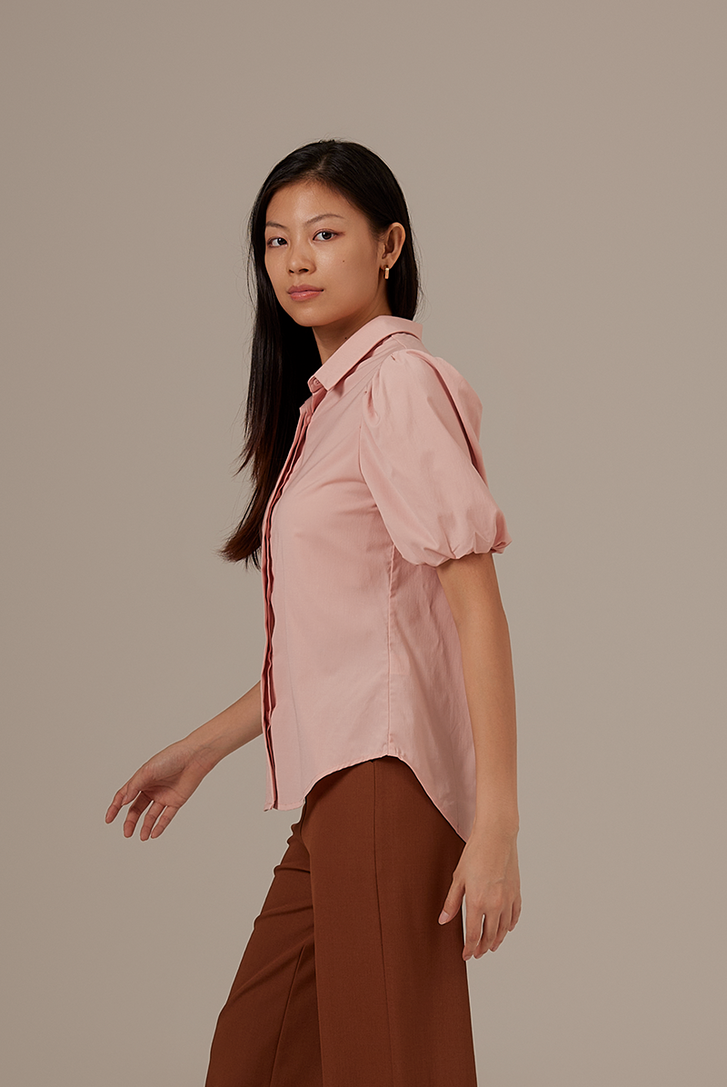 Vindie Puff Sleeves Blouse in Blush