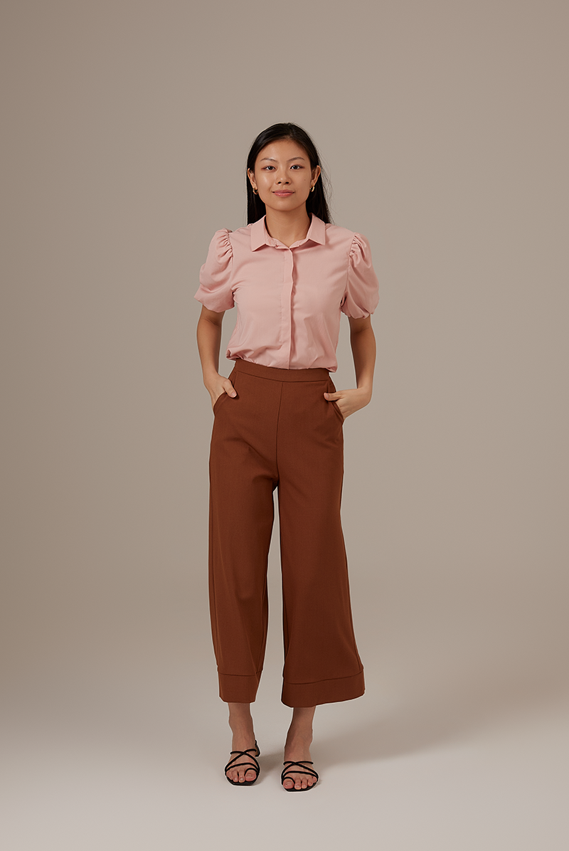 Vindie Puff Sleeves Blouse in Blush