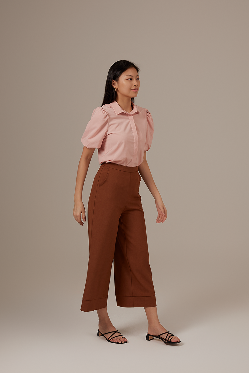 Vindie Puff Sleeves Blouse in Blush