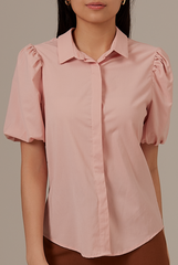 Vindie Puff Sleeves Blouse in Blush