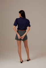 Vindie Puff Sleeves Blouse in Navy Blue