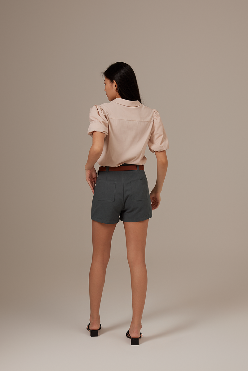 Vindie Puff Sleeves Blouse in Powder