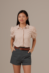 Vindie Puff Sleeves Blouse in Powder