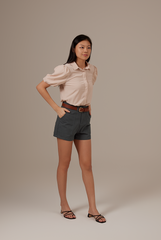 Vindie Puff Sleeves Blouse in Powder