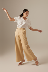 Vindie Puff Sleeves Blouse in White