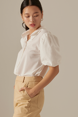 Vindie Puff Sleeves Blouse in White