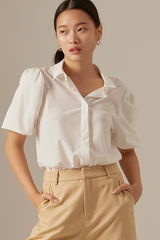 Vindie Puff Sleeves Blouse in White