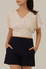 Austen Floral Drop Sleeves Top in Cream