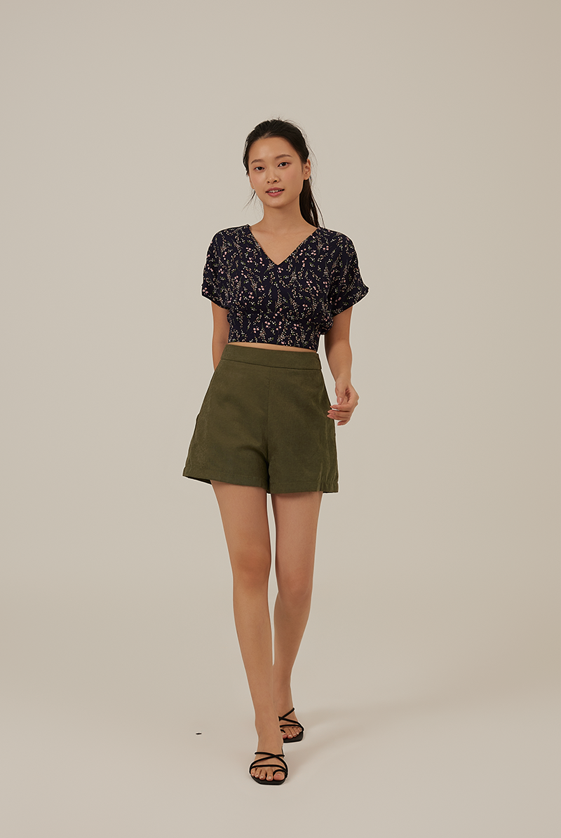 Austen Floral Drop Sleeves Top in Navy Blue