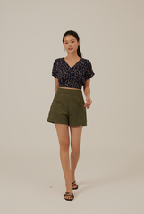 Austen Floral Drop Sleeves Top in Navy Blue