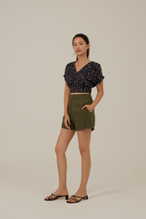 Austen Floral Drop Sleeves Top in Navy Blue