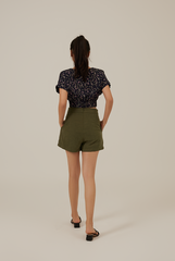 Austen Floral Drop Sleeves Top in Navy Blue