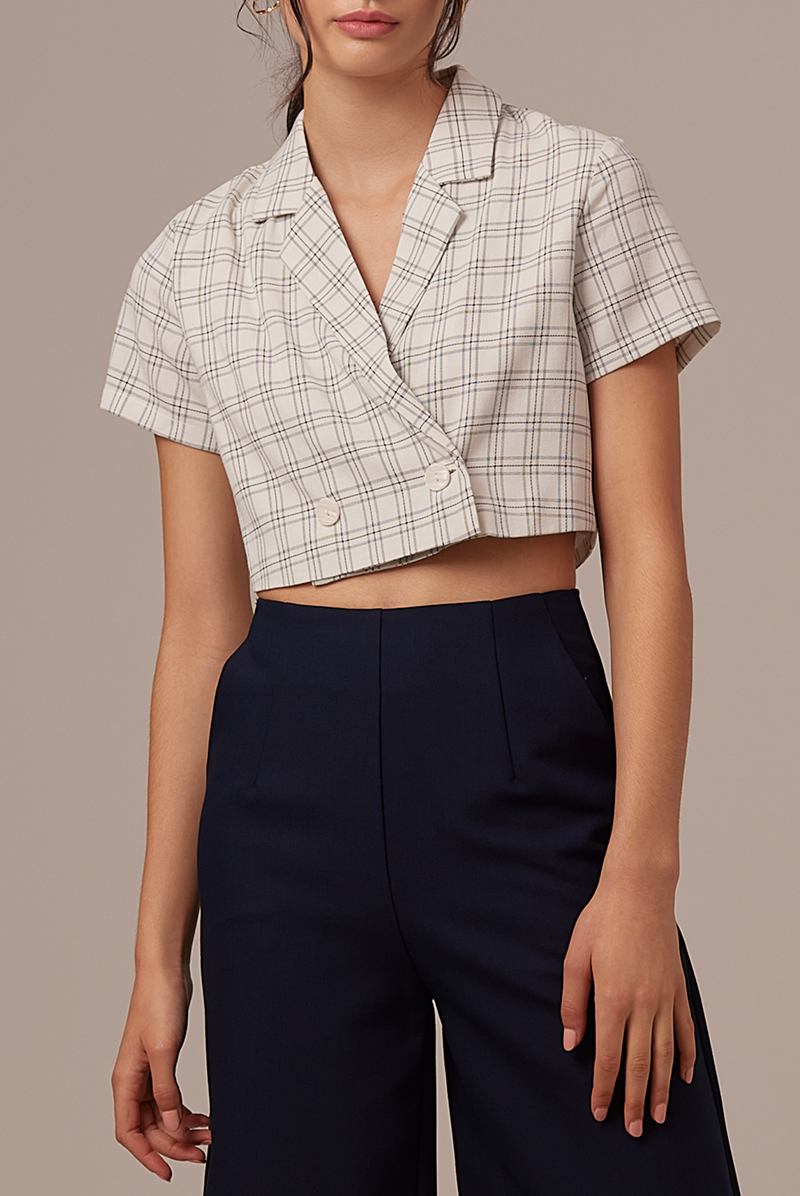 Mirae Checkered Blazer Top in Black
