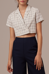 Mirae Checkered Blazer Top in Black