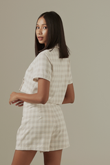 Mirae Checkered Blazer Top in White