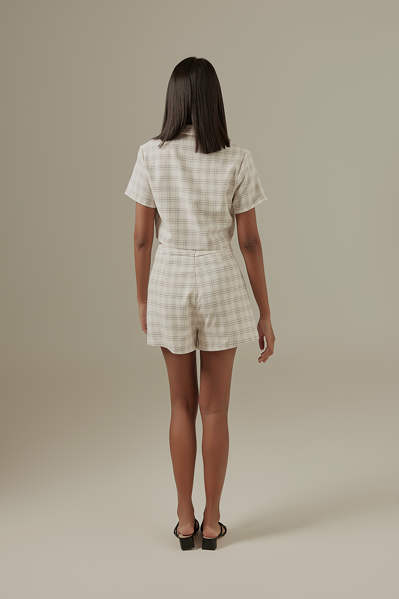 Mirae Checkered Blazer Top in White