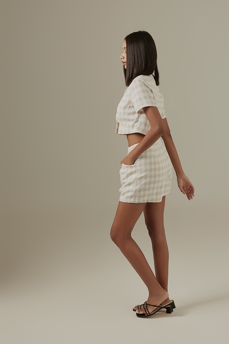 Mirae Checkered Blazer Top in White