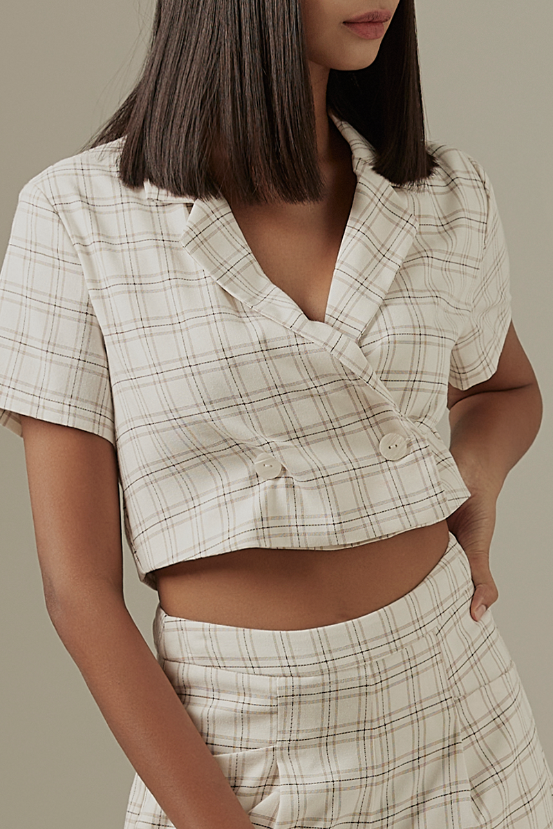 Mirae Checkered Blazer Top in White