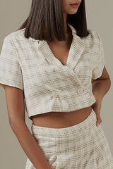 Mirae Checkered Blazer Top in White