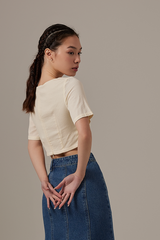 Kiera Front Tie Bow Crop Top in Cream