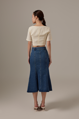 Kiera Front Tie Bow Crop Top in Cream