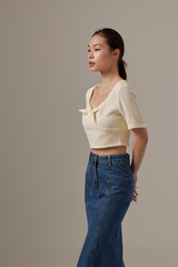 Kiera Front Tie Bow Crop Top in Cream