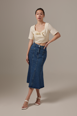 Kiera Front Tie Bow Crop Top in Cream