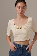 Kiera Front Tie Bow Crop Top in Cream