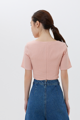 Kiera Front Tie Bow Crop Top in Salmon