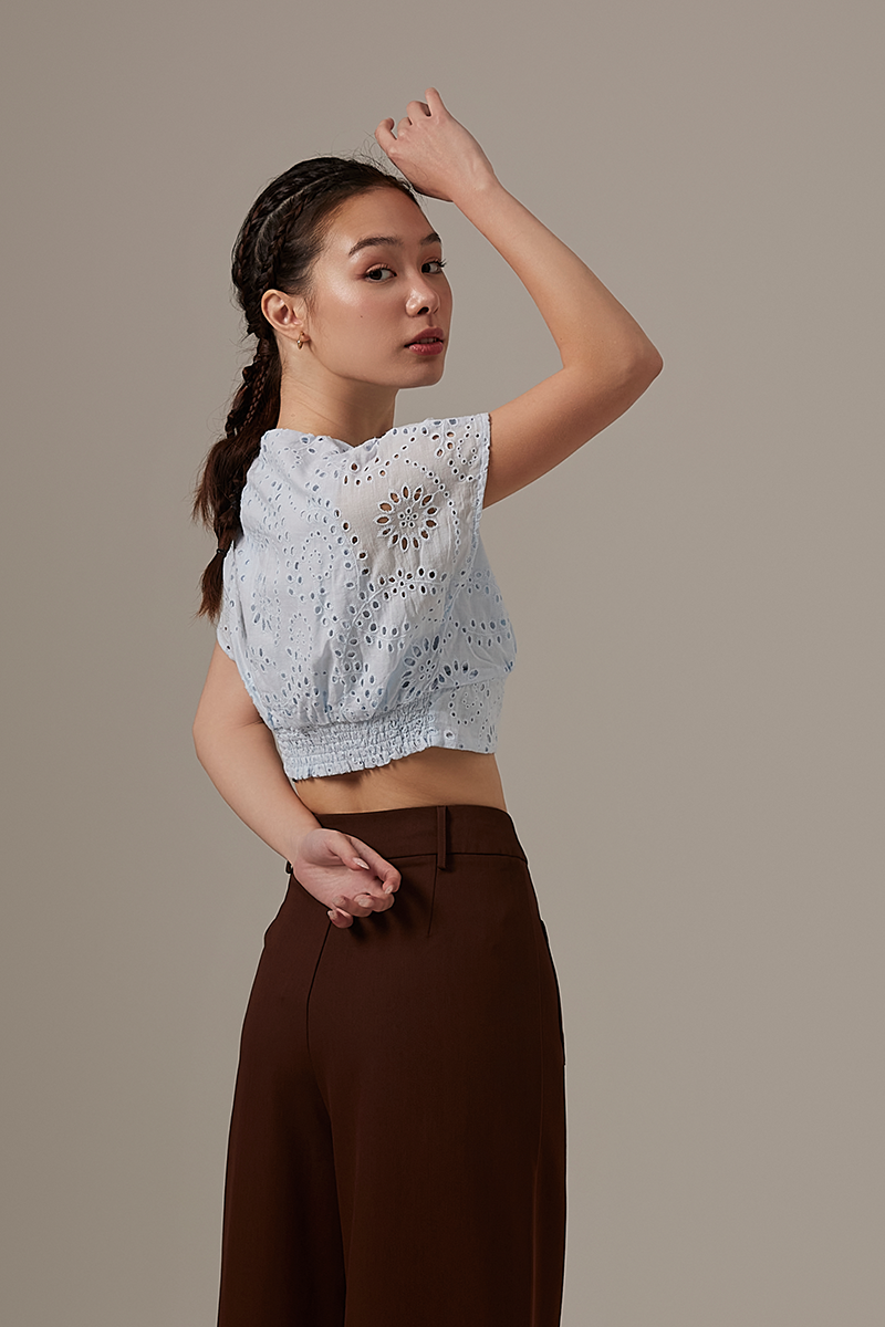 Izzy Eyelet Crop Top in Baby Blue