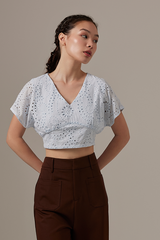 Izzy Eyelet Crop Top in Baby Blue