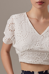Izzy Eyelet Crop Top in White