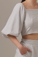 Gracelyn Checkered Crop Top in Light Grey