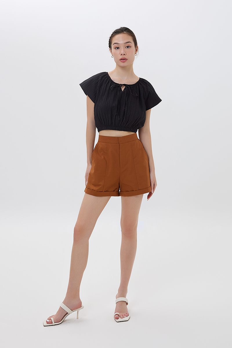 Celene Textured Crop Top in Black