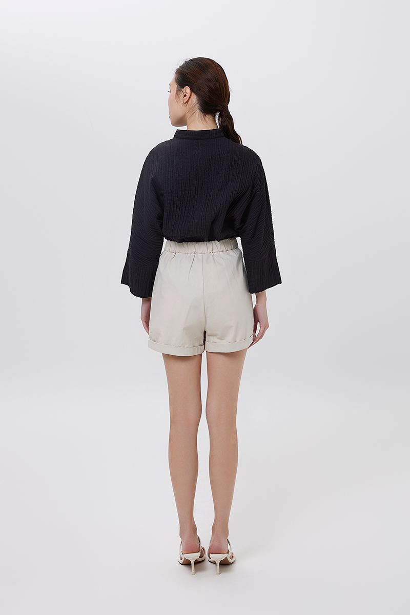 Mavis Textured Stand Collar Oversized Shirt in Black