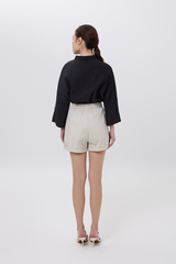 Mavis Textured Stand Collar Oversized Shirt in Black