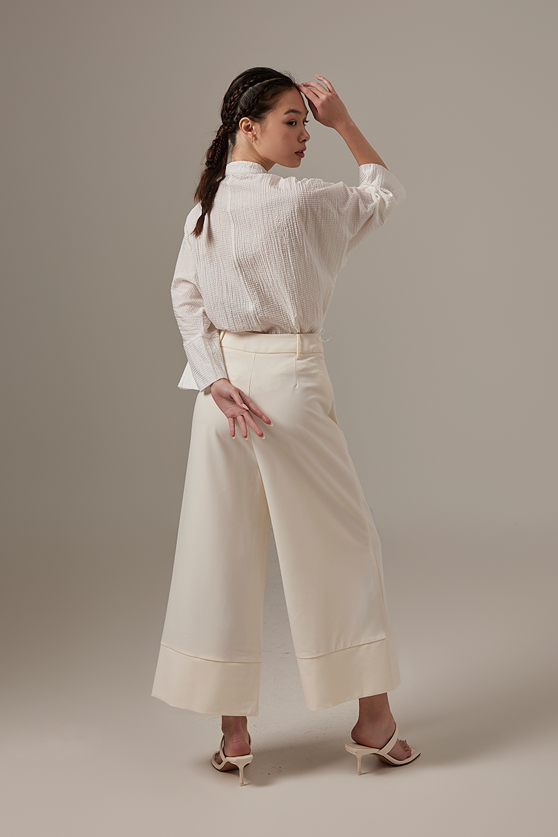 Mavis Textured Stand Collar Oversized Shirt in White