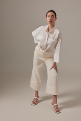 Mavis Textured Stand Collar Oversized Shirt in White