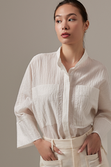 Mavis Textured Stand Collar Oversized Shirt in White