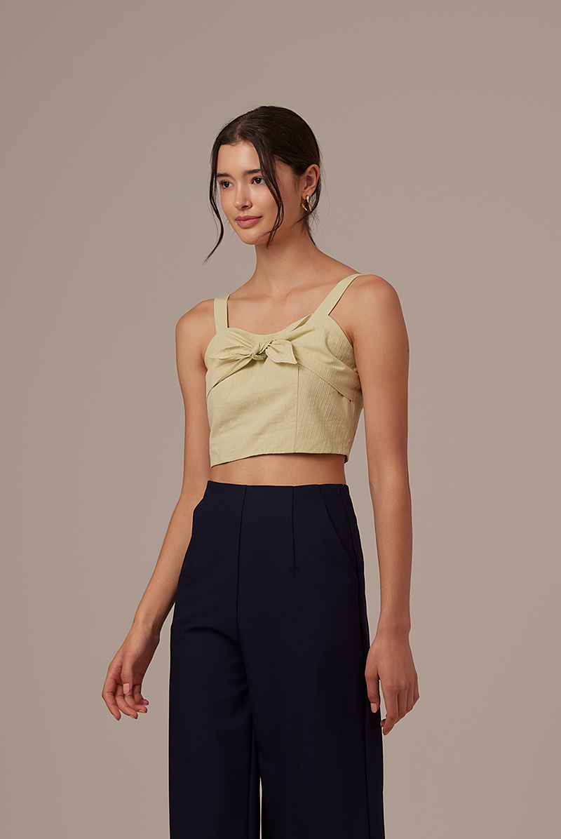 Judith Knotted Crop Top in Avocado