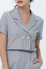 Debbie Plaid Blazer Top in Black