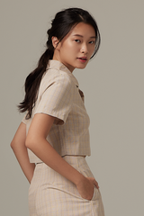 Debbie Plaid Blazer Top in Khaki