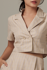 Debbie Plaid Blazer Top in Khaki