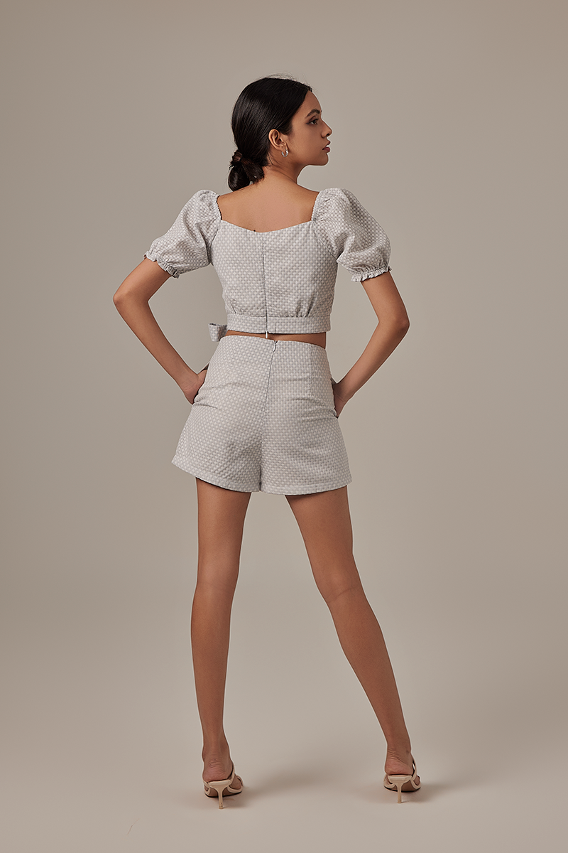 Isabella Ribbon Tie Top in Grey