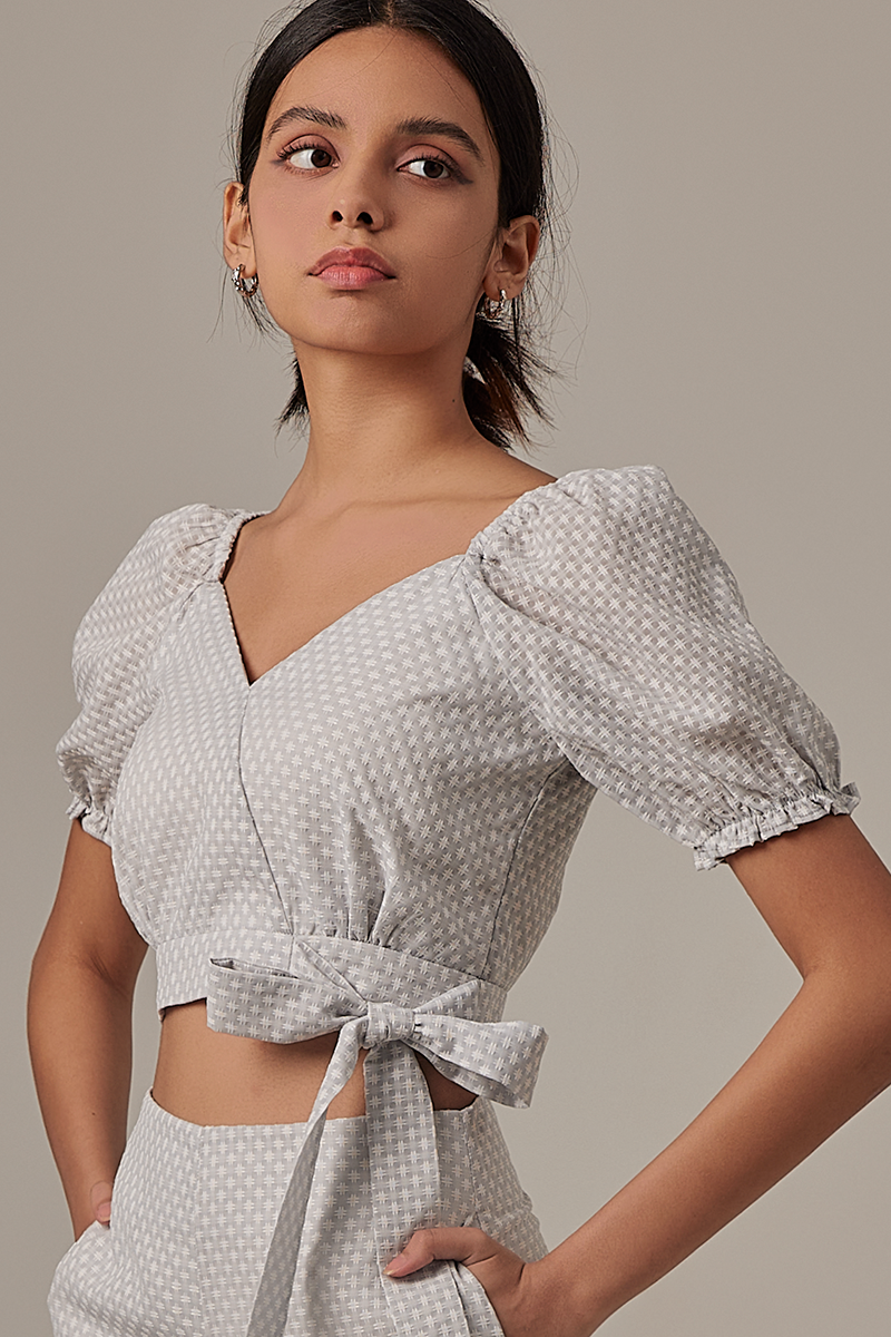 Isabella Ribbon Tie Top in Grey